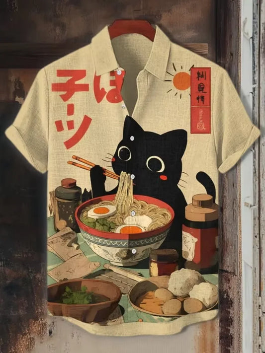 Casual Japanese Ramen Cat Collar Shirt