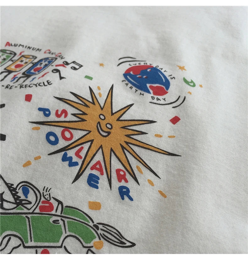 Loose Summer Cartoon Graphic Cotton Shirt