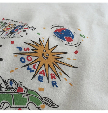 Loose Summer Cartoon Graphic Cotton Shirt