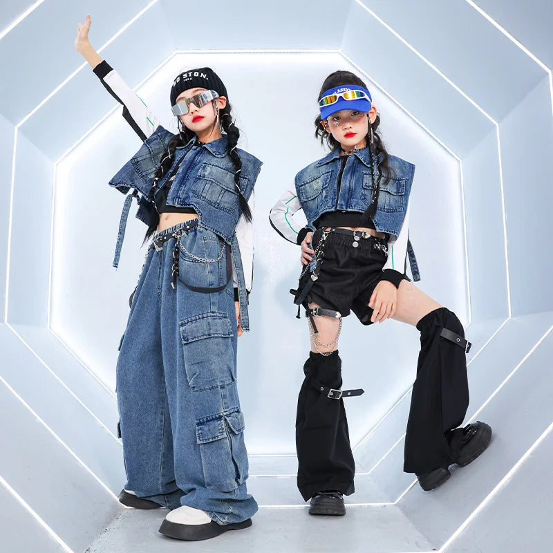 Teens Hiphop Cropped T-Shirt Jeans Streetwear Set