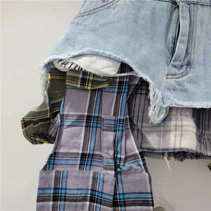 American Retro Streetwear Plaid Patchwork Skirt