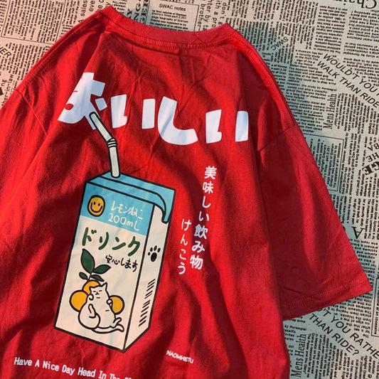 Japanese Oversized Women Men Loose Casual Tee