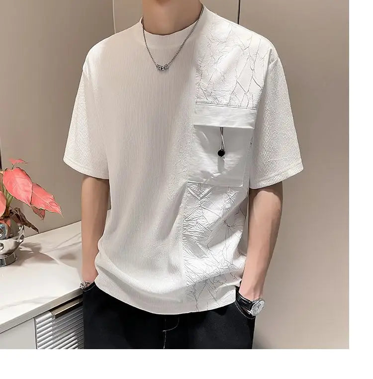 Stylish Round Neck T-Shirt Patchwork Design
