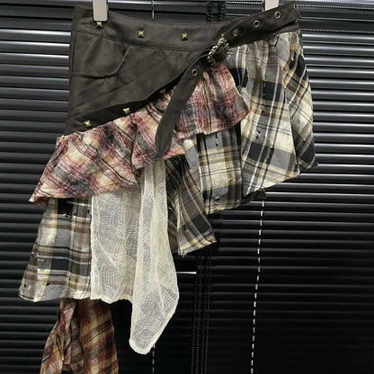 Fashion Patchwork Plaid High Waist Skirts