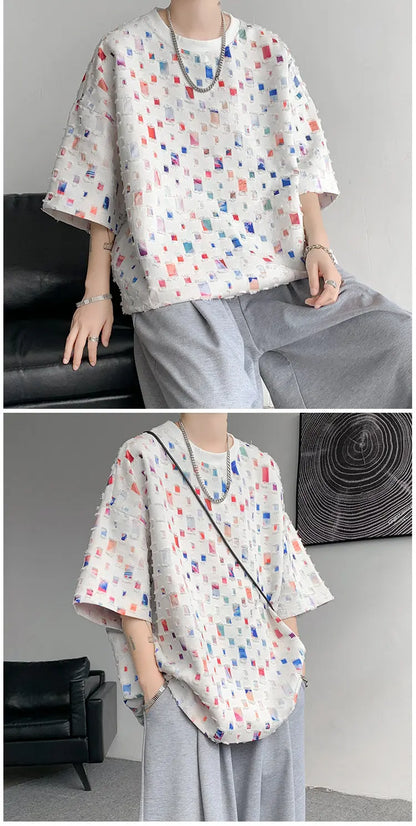 Fashion Oversized Plaid Streetwear Loose Hollow