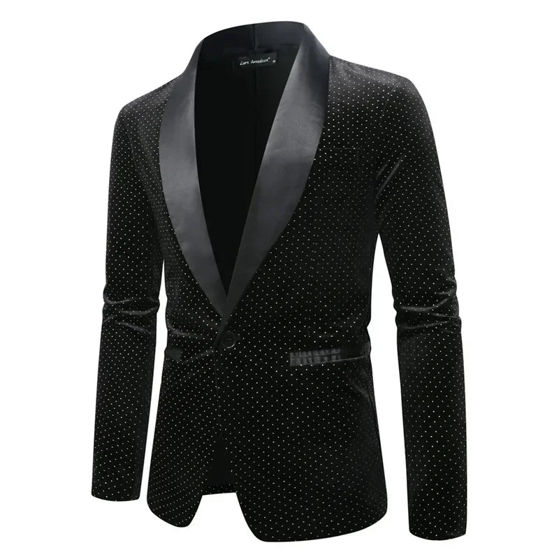 Men’s Luxury Gold Velvet Plaid Blazer