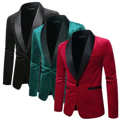 Men’s Luxury Gold Velvet Plaid Blazer
