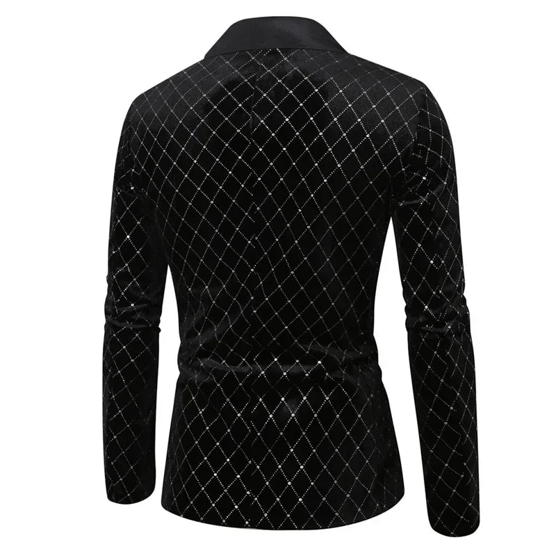 Men’s Luxury Gold Velvet Plaid Blazer