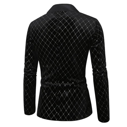Men’s Luxury Gold Velvet Plaid Blazer