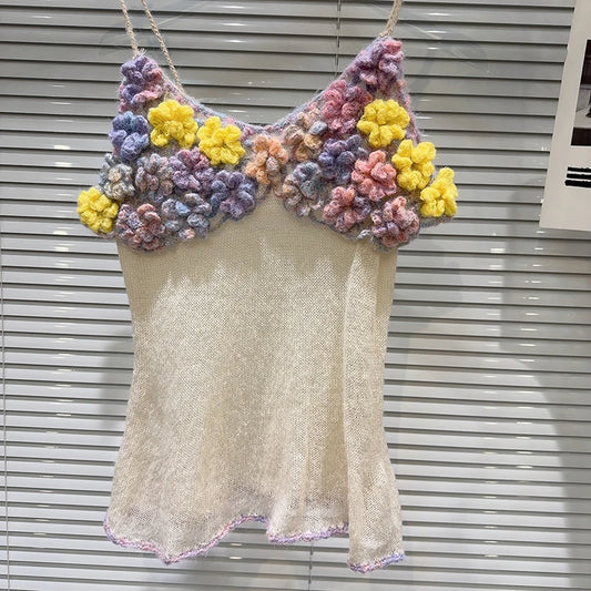 Colorful Embroidered Flower Slim Camisole Shirt