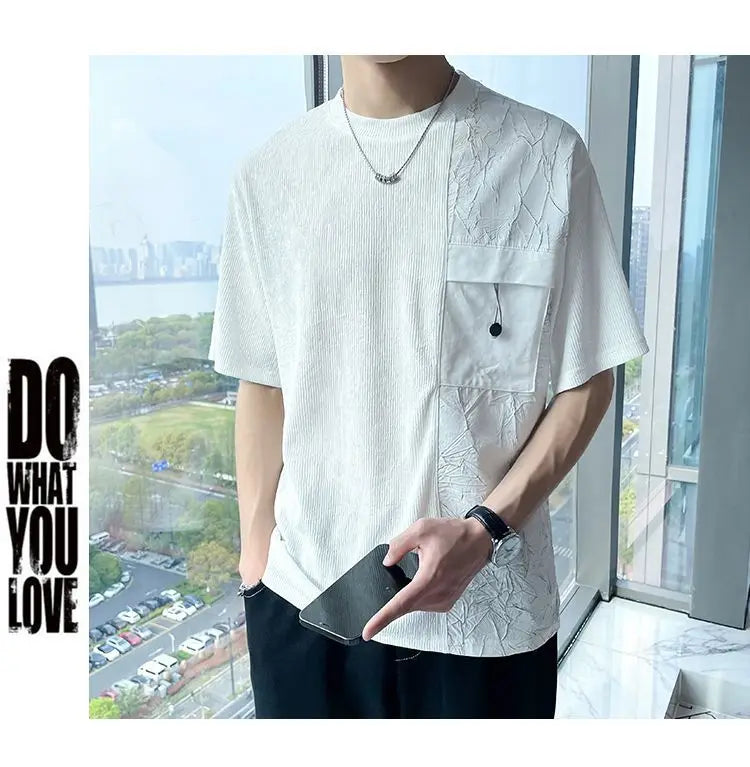 Stylish Round Neck T-Shirt Patchwork Design