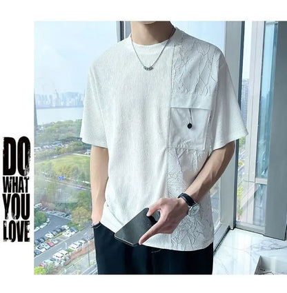 Stylish Round Neck T-Shirt Patchwork Design
