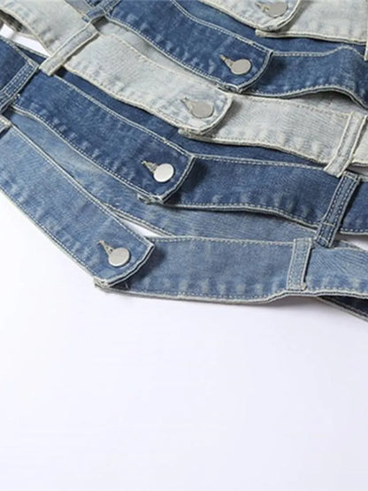 Denim Skirts High Waist Patchwork Buttons