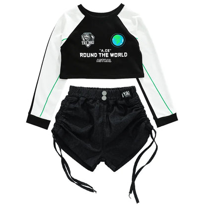 Teens Hiphop Cropped T-Shirt Jeans Streetwear Set