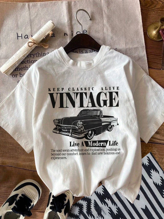 Breathable Vintage Car Streetwear Top