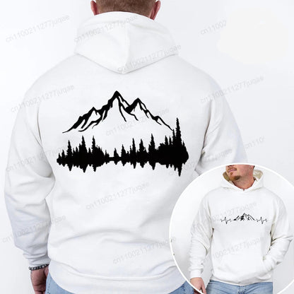 Sporty Streetwear Mountains Graphic Pullover Hoodie