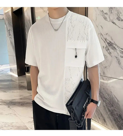 Stylish Round Neck T-Shirt Patchwork Design