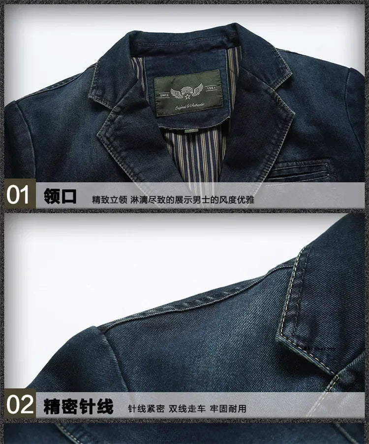 Men’s Denim Blazer Vintage Cotton Jacket
