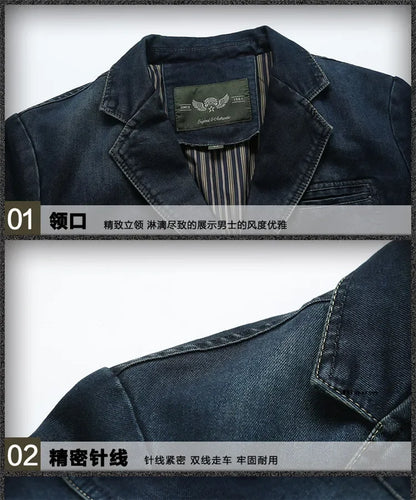 Men’s Denim Blazer Vintage Cotton Jacket