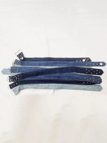 Fashion Denim Skirt Belt Waist Washed Metal Hole