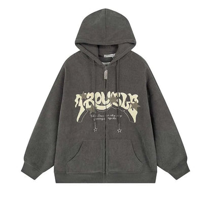 Retro Embroidered Letter Loose Hooded Sweatshirts