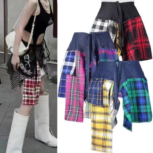 Skirt Half-Body Denim Plaid Skirts