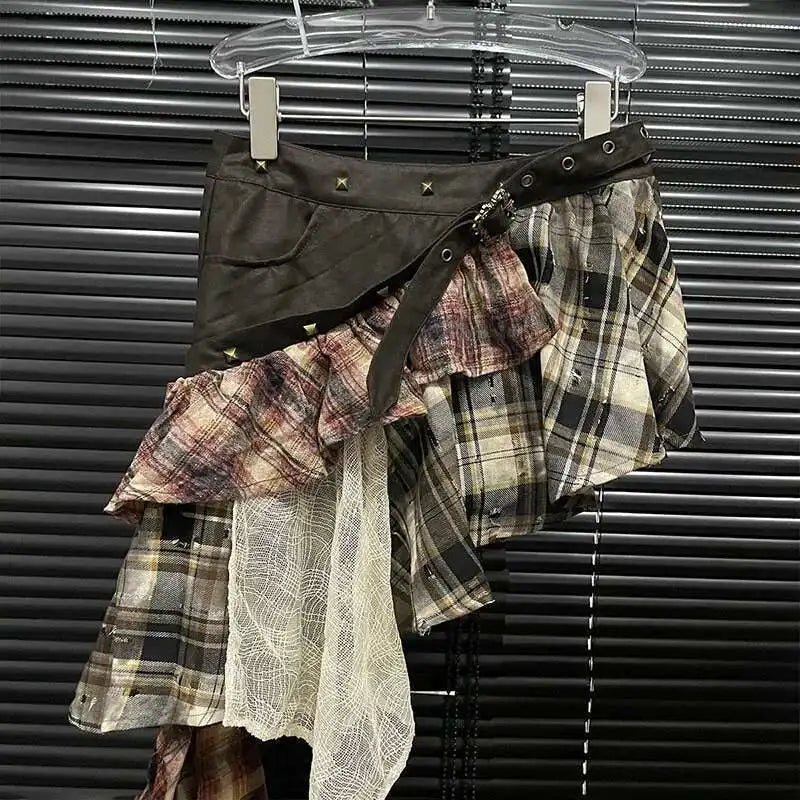 Fashion Patchwork Plaid High Waist Skirts