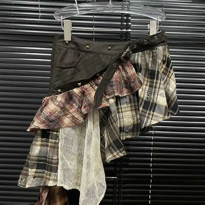 Fashion Patchwork Plaid High Waist Skirts
