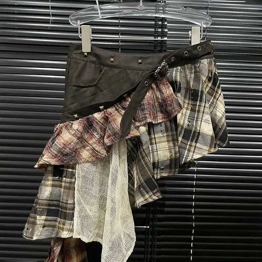 Fashion Patchwork Plaid High Waist Skirts