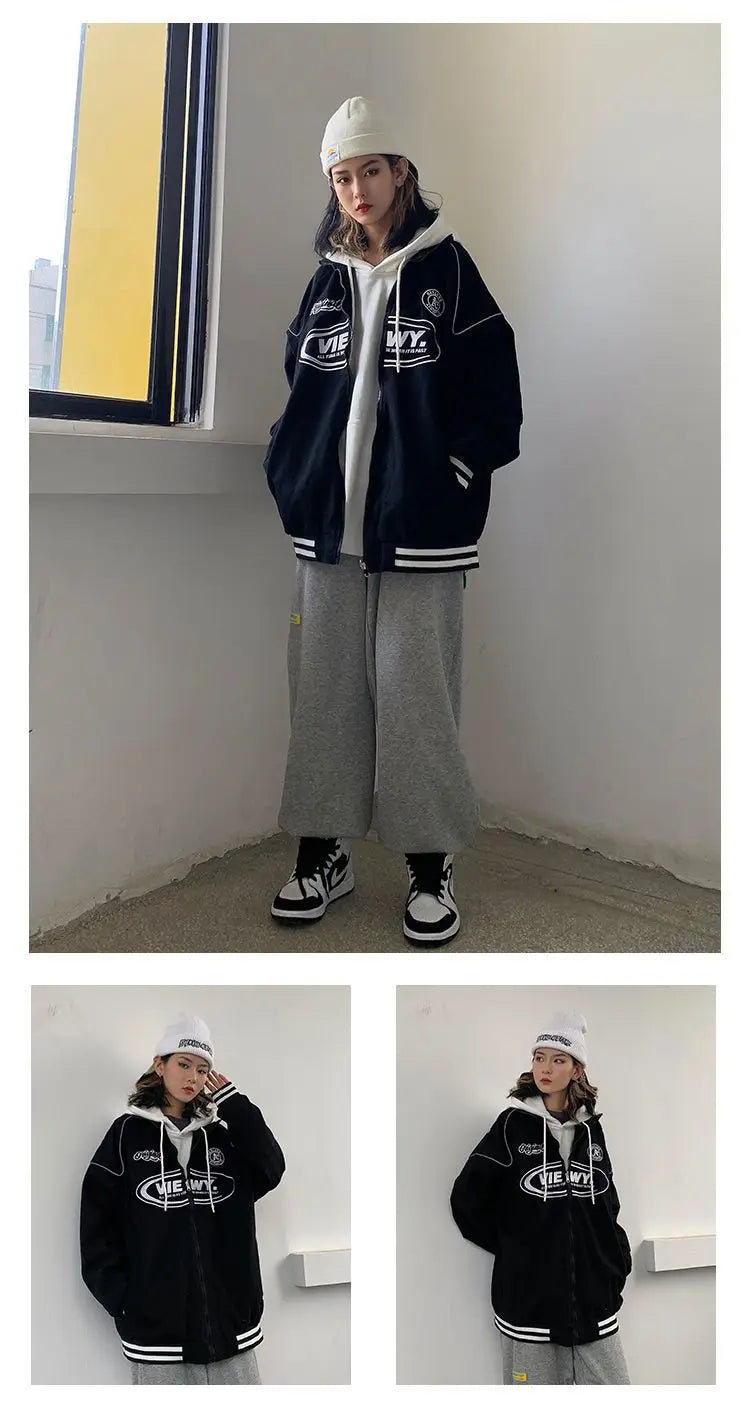 Streetwear Bomber Jacket Japanese College Style