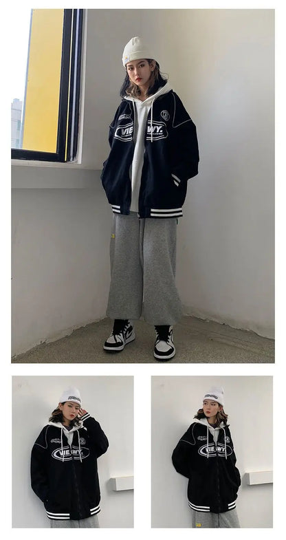 Streetwear Bomber Jacket Japanese College Style