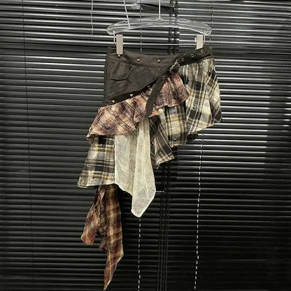 Fashion Patchwork Plaid High Waist Skirts