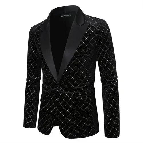 Men’s Luxury Gold Velvet Plaid Blazer