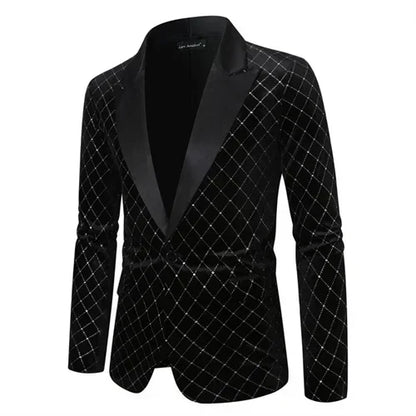Men’s Luxury Gold Velvet Plaid Blazer