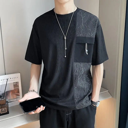 Stylish Round Neck T-Shirt Patchwork Design