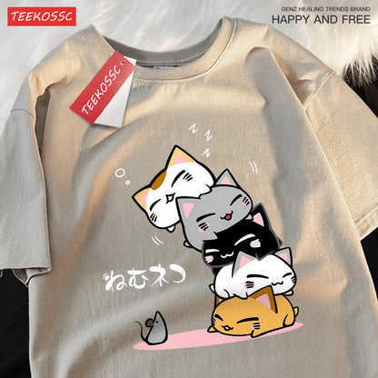 Summer Loose Fit Stacked Cats Top