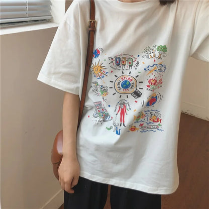 Loose Summer Cartoon Graphic Cotton Shirt