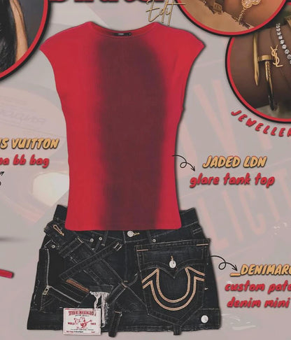 High Waisted Retro Patchwork Zipper Denim Skirt
