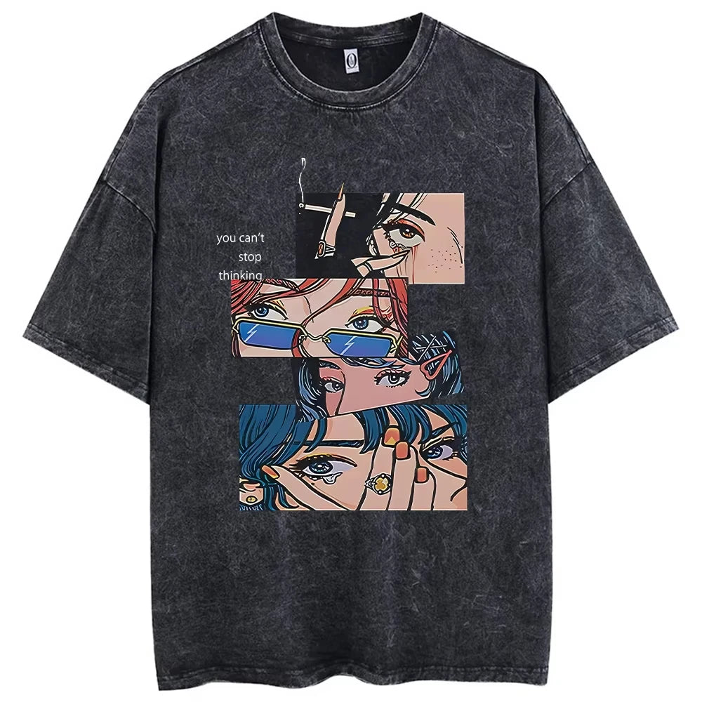 Vintage Washed Hip Hop Anime Tee