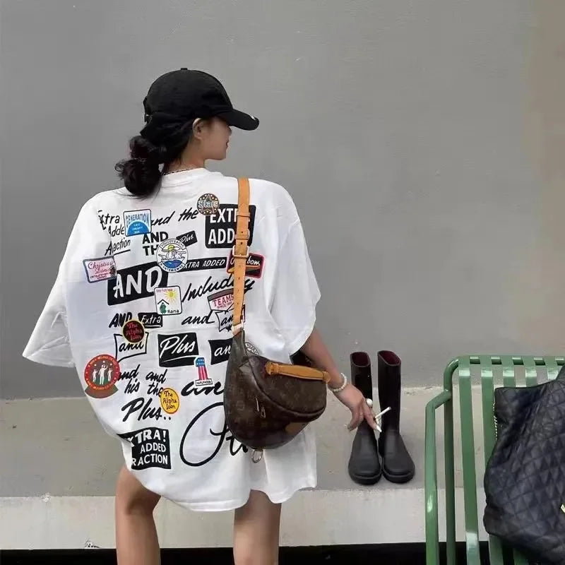 Loose Cotton American Retro Print T-Shirt