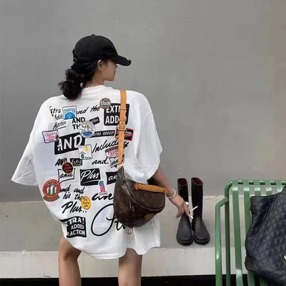 Loose Cotton American Retro Print T-Shirt