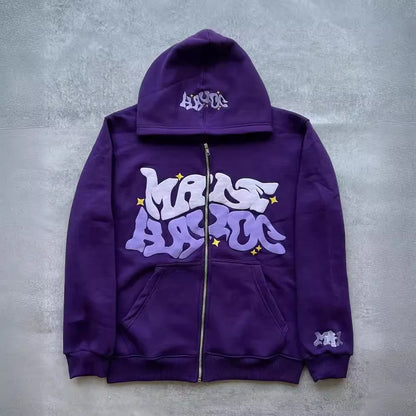 American Retro Star and Letter Printed Zipper Hoodies