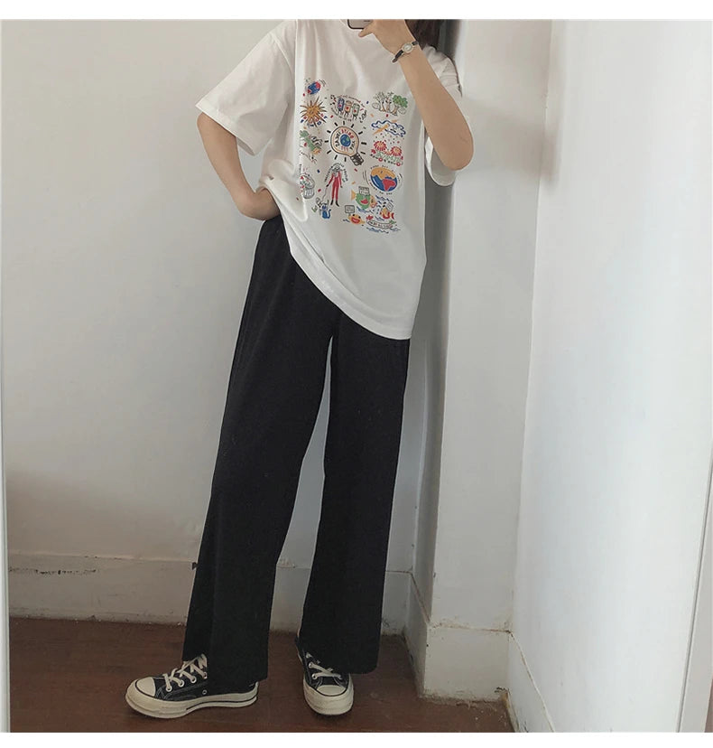 Loose Summer Cartoon Graphic Cotton Shirt