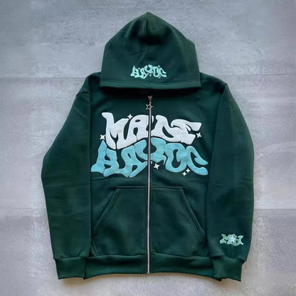 American Retro Star and Letter Printed Zipper Hoodies