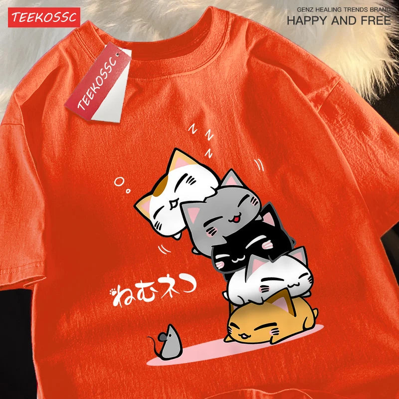 Summer Loose Fit Stacked Cats Top