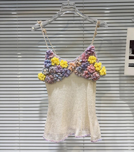 Colorful Embroidered Flower Slim Camisole Shirt