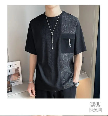 Stylish Round Neck T-Shirt Patchwork Design