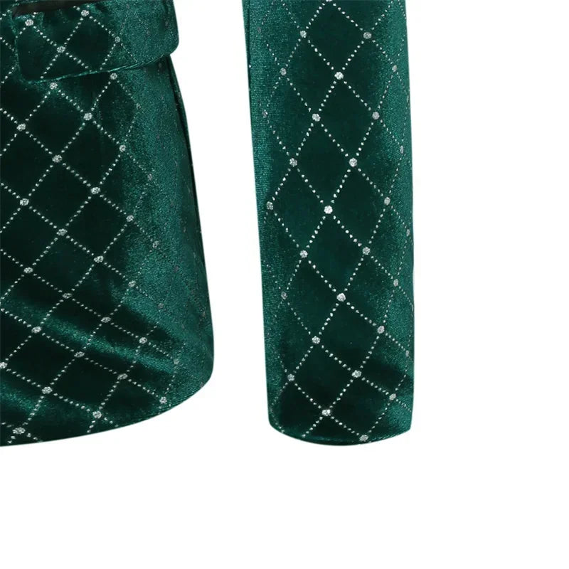 Men’s Luxury Gold Velvet Plaid Blazer