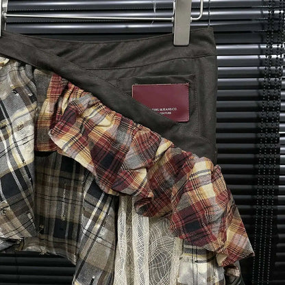 Fashion Patchwork Plaid High Waist Skirts