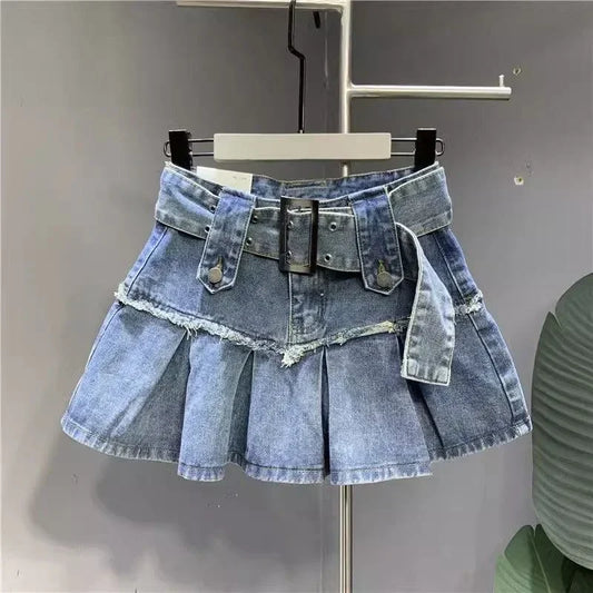 High Waisted Retro Patchwork Zipper Denim Skirt